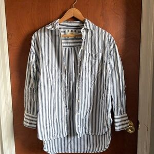 Maeve Blue & White Striped Button-Up Shirt